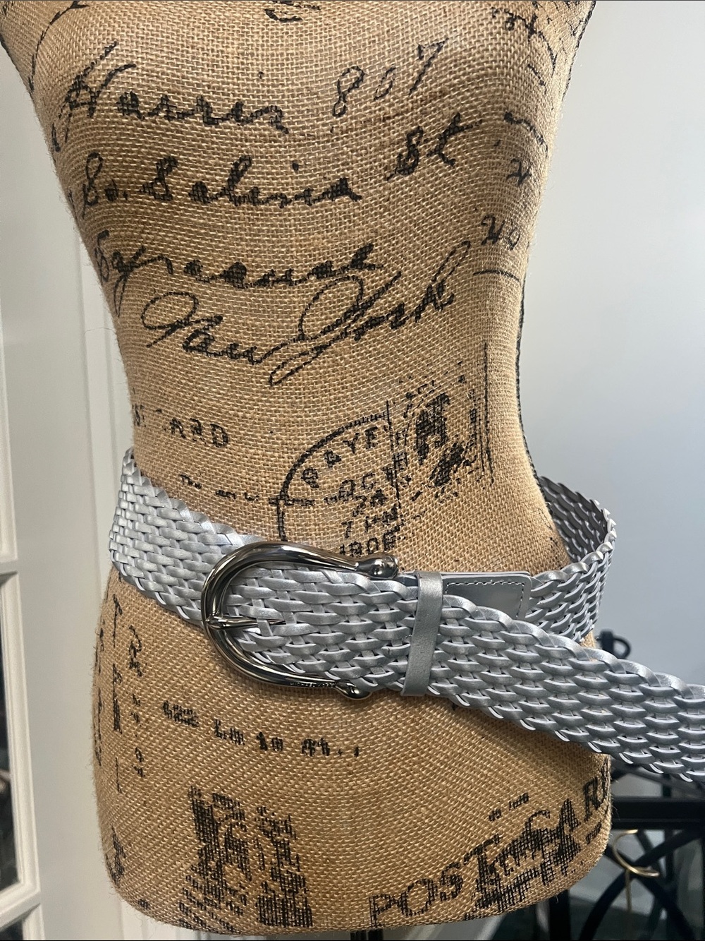 Michael Michael Kors Sz M Woven Leather Silver Women's Belt Statement Concert